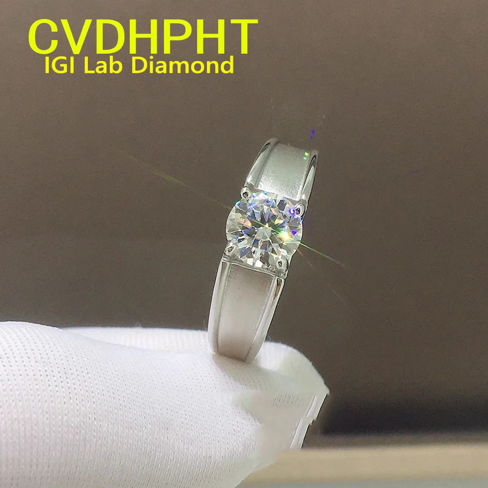 1 2 3 Ct Solid 14K White Gold Man Ring IGI Lab Growing Diamond Ring Round D VS1 Color Diamond wedding ring Engagement Ring ﻿