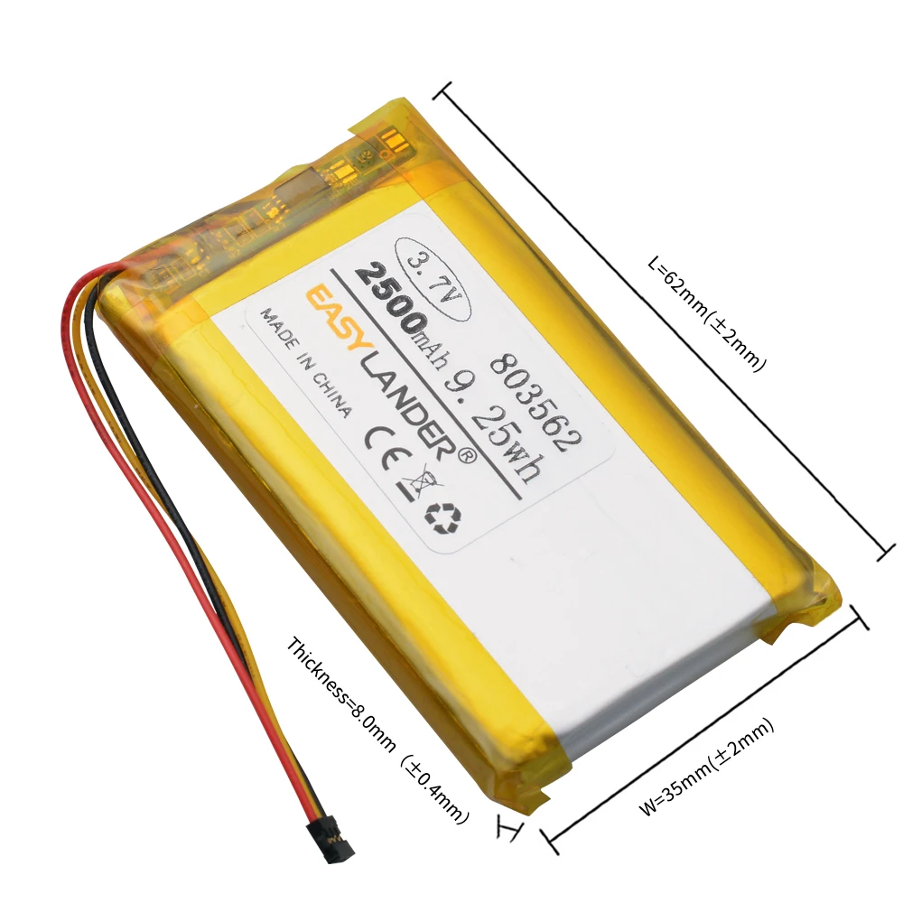 3-проводной разъем 3,7 В 2500 мАч 803562   Литий-полимерная литий-ионная аккумуляторная батарея для велосипедной видеорегистратора DVR GPS SIGMA ROX12.0
