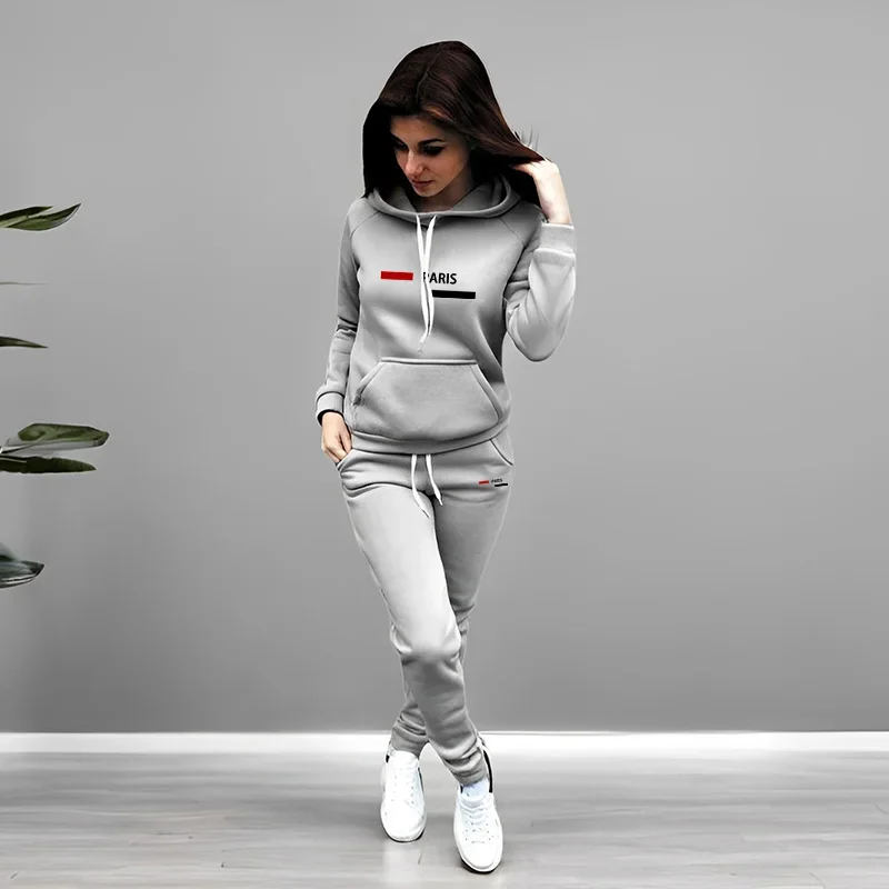 باريس أزياء هوديس Sweatpants 2 قطعة مجموعة المرأة رياضية عالية الجودة بلون الركض دعوى الخريف الشتاء الزي غير الرسمي
