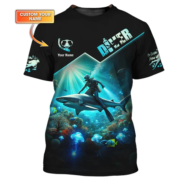 Men T Shirt Fashion T Shirt Summer Clothing Personalized Name Diving 3d Print Tops Casual Sports Oversized Tshirts Team Uniforms