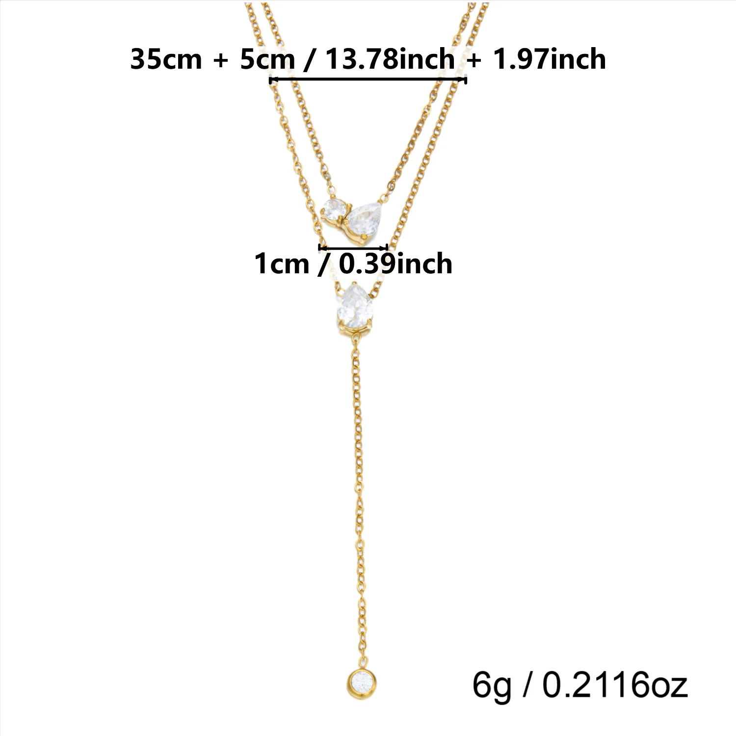 Kubisches Zirkonia Edelstahl Mehrschichtige Y-Halskette für Damen, Wasserfest, Anlaufgeschützt, Vergoldet, Doppelkette, Party-Schmuck, Geschenk – Detail 3