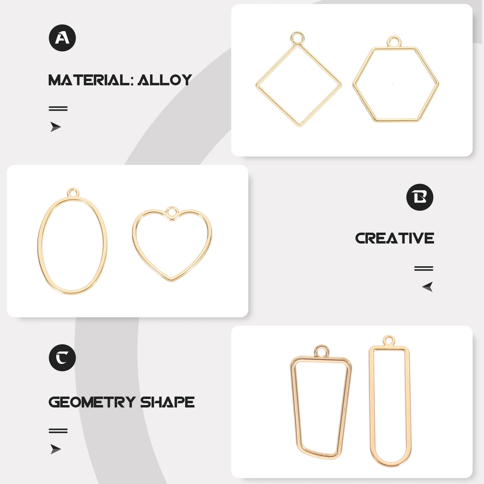 

60pcs Alloy Pendants Geometric Shape DIY Bezel Frame Jewelry Crafts Keychain Hanging Cellphone Straps Bag Decor Durable Non