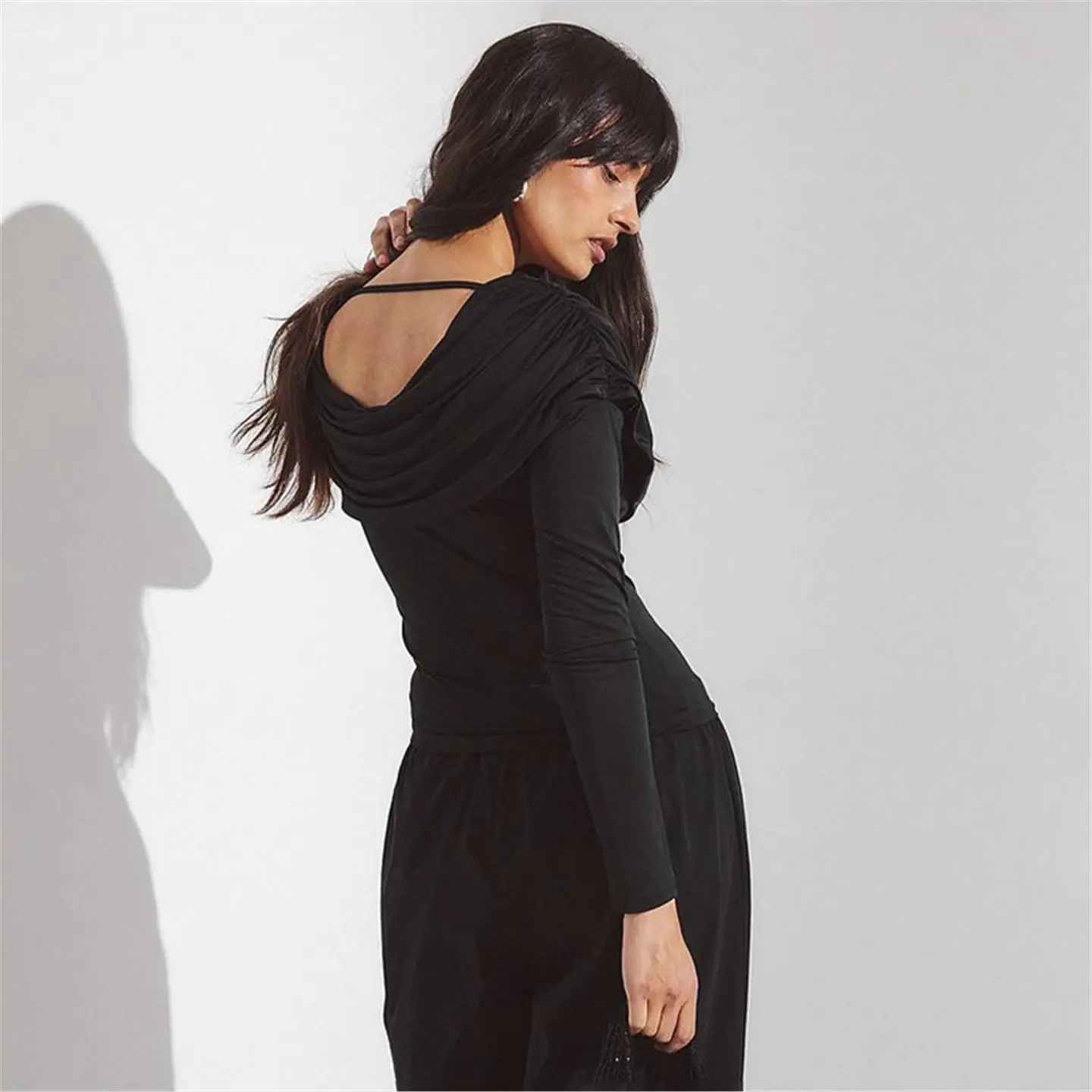 المرأة الخريف جديد عميق جولة Ne الوجه لون نقي طويل Sve البطن تعرية البلوز الأعلى ملابس غير رسمية Faionable #4