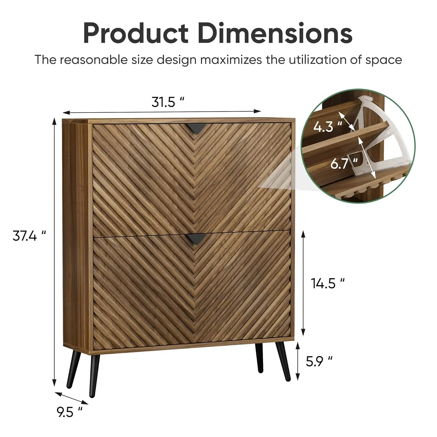 Narrow Entrance Shoe Storage Cabinet with Diamond Parquetry 2 Flip Drawers Freestanding Shoe Organizer Cabinet for Small Entrywa