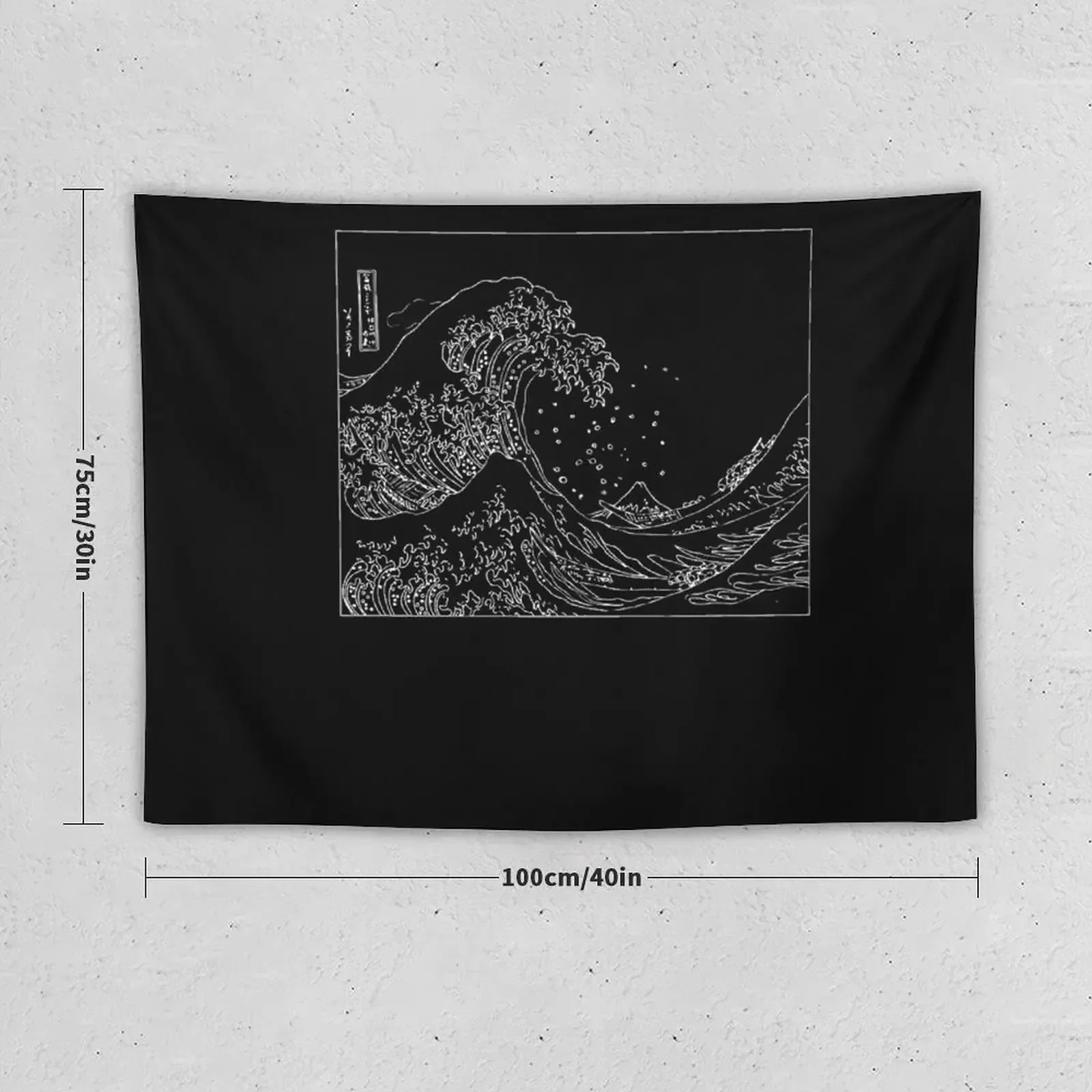 Great Wave Outline Black and White Tapestry Hanging Wall Room Decore Aesthetic Tapestry