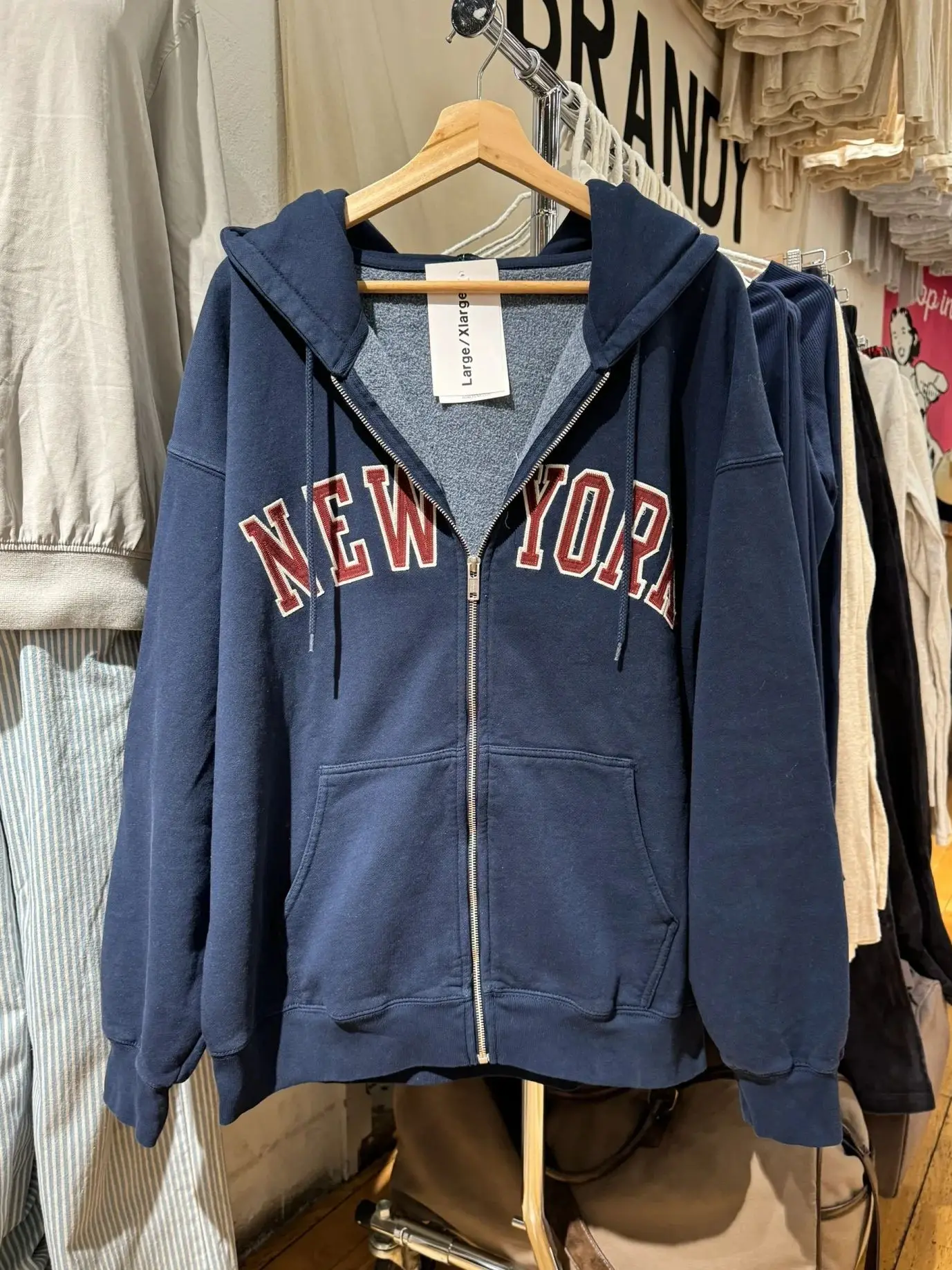 رسالة التطريز فضفاضة الرمز البريدي هوديي امرأة الخريف طويلة الأكمام جيب القطن المتضخم بلوزات خمر نمط Preppy معاطف