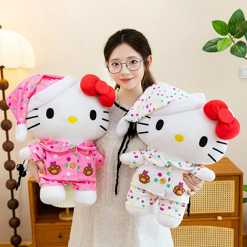 

Новая плюшевая игрушка Sanrio Hello Kitty 2026 года, 60 см, в пижаме и ночном колпаке, мягкая кукла-кошка КТ, милый подарок для девочек на ночь