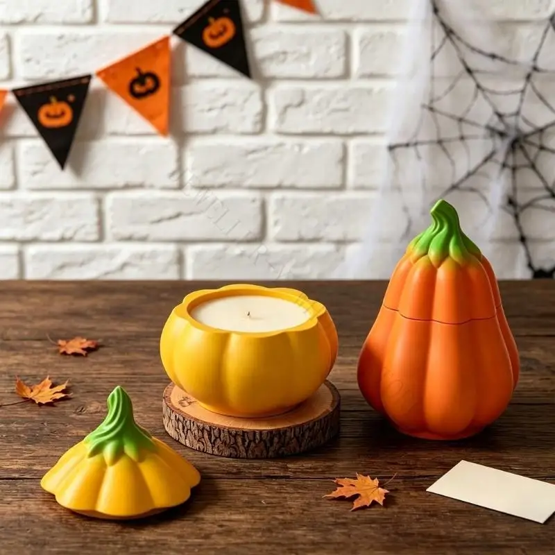 R7UF Lidded Gourd Silicone Mold for Resin DIY, Soft Release Mold for Polymer Clay Crafts and Seasonal Display Projects