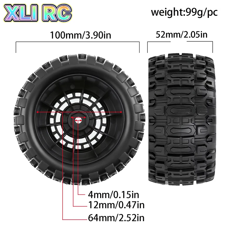 4Pcs 1/18 RC Crawler Rubber Tyres Nylon Beadlock Wheel Rim Set for Traxxas TRX-4M Axial Ascent-18 Mini Off-Road RC Car Accessori