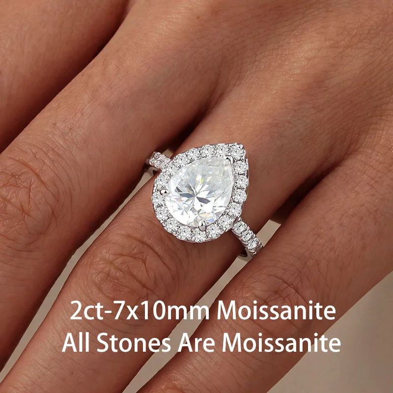 CEICI 2CT 7X10mm Pear Cut Full Moissanite Rings S925 Silver Plated 18K Gold water drop Wedding Band For Women Fine Jewelry