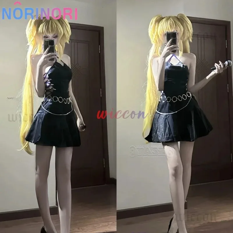Disfraz de Cosplay de Anime Shugo Chara, peluca Hoshina Tsukiyomi Utau, traje Sexy para mujer puesta en escena de Halloween, vestido negro con tirantes