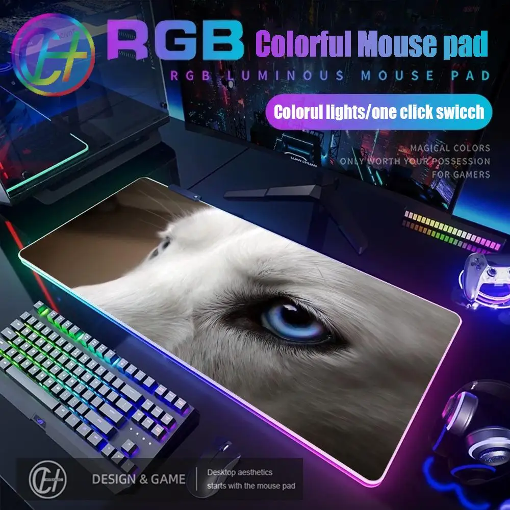 

HYBXAXC Коврик для мыши Dog Husky RGB игровой коврик для мыши Настольный коврик HD Gamer Большой светодиодный светильник XXL 100X50 Коврик для мыши