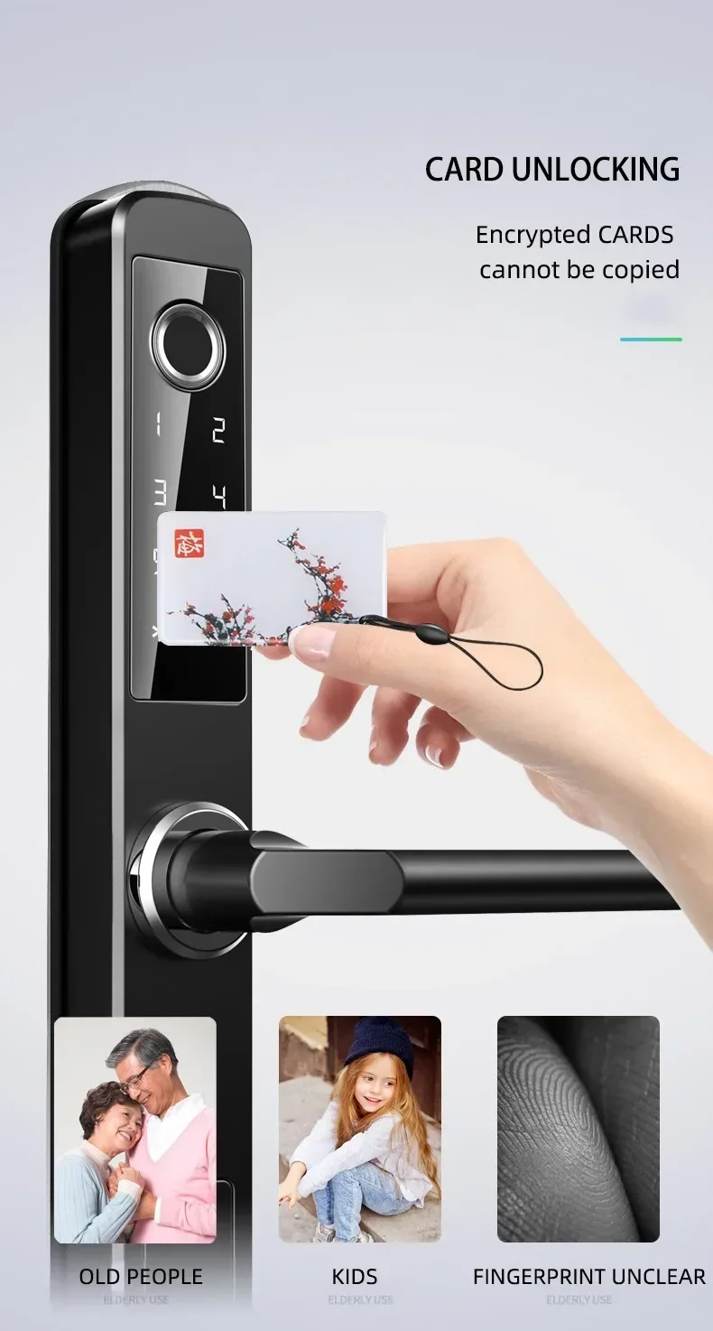 

Fingerprint Rimlock Smart Card Digital Code Electronic Door Lock for Home Security Mortise Rim Lock with tuya