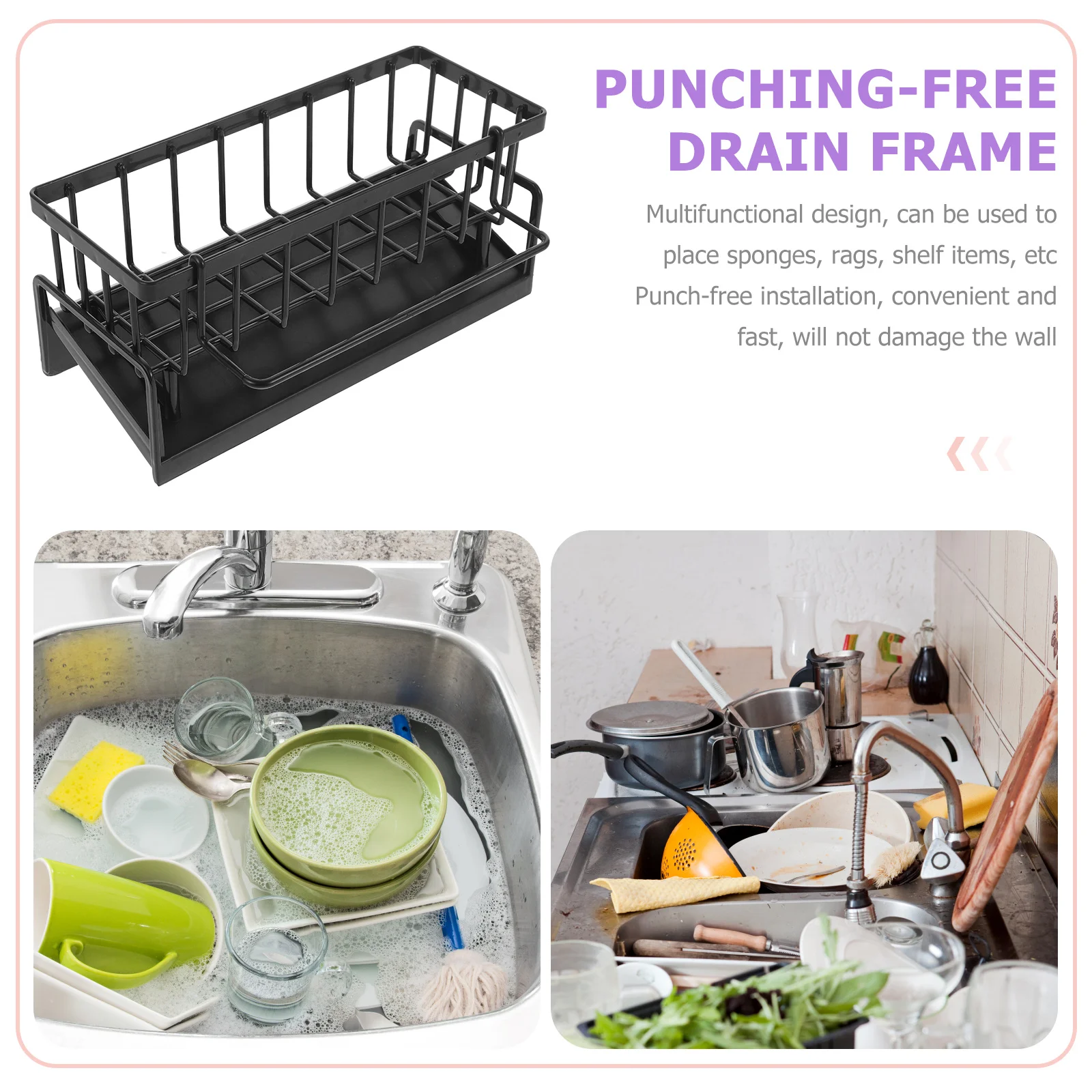 

Kitchen Sink Organizer Rack Drainage Design For Sponge Dishcloth Storage Countertop Drying Rack Plastic Kitchen Accessory