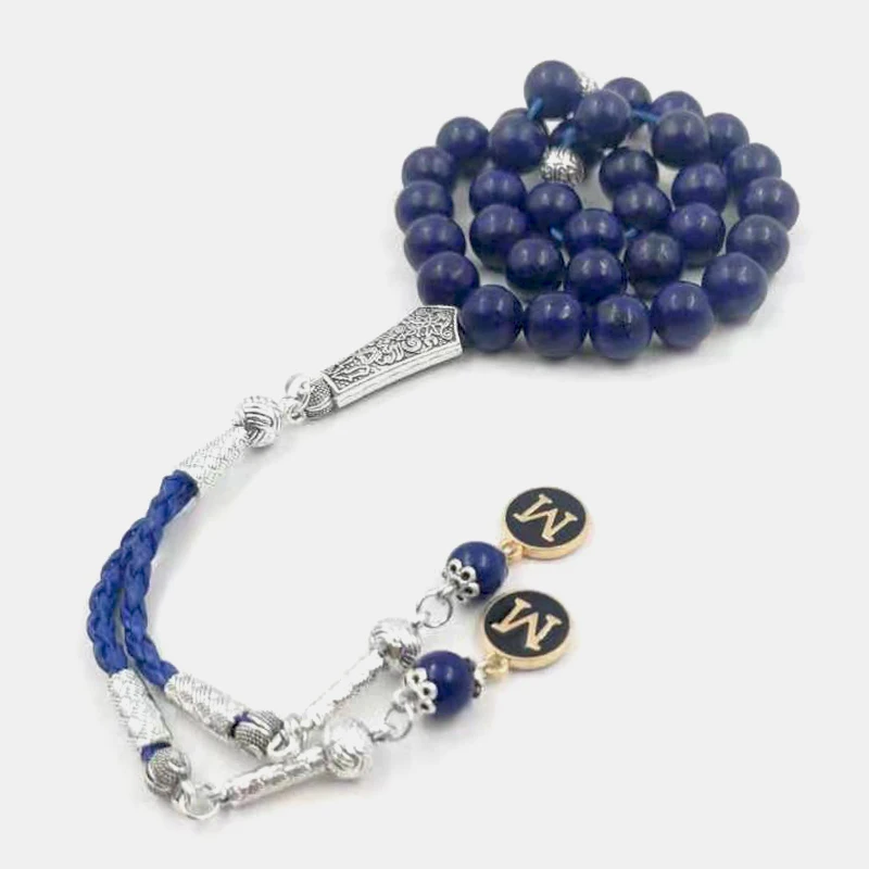 

Tasbih Lapis lazuli stone with English letters pendant Muslim Eid gfit Ramadan arabic misbaha 33 Paryer beads islamic accessory