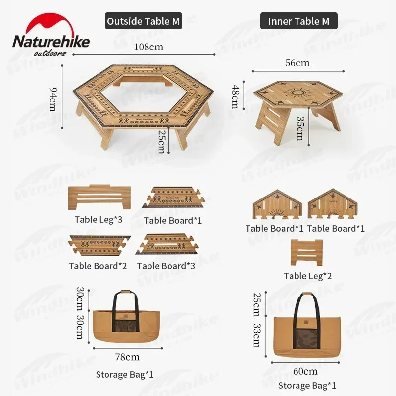 Naturehike Hexagonal Splicing Camping Table DIY Multi-layer Board Table Removable Portable BBQ Picnic Double-Deck Extended Desk