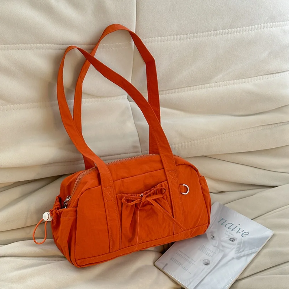 

Korean Style Bow Nylon Shoulder Bag Solid Color Women Handbag Boston Bag Large Capacity Tote Bag Travel Luggage Bag Travel