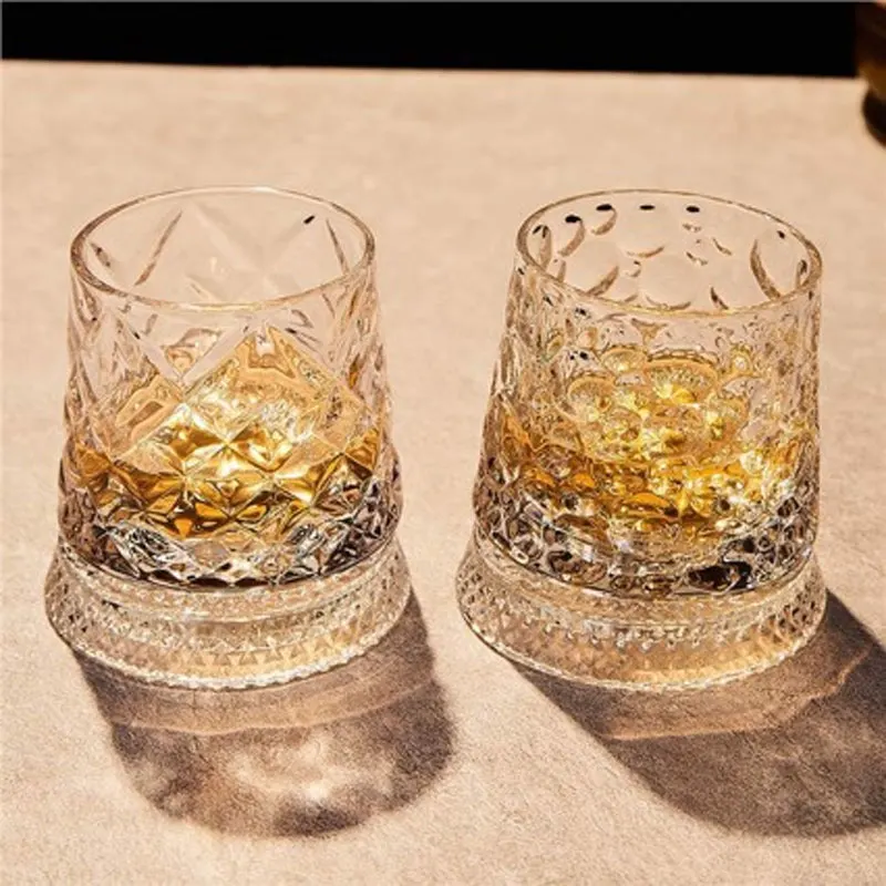 

2pcs Whiskey Glass Cocktail Glass Creative Wine Glass Rotating Foreign Wine Cup Exquisite Tumbler Cup with Base Bar Glass Cup