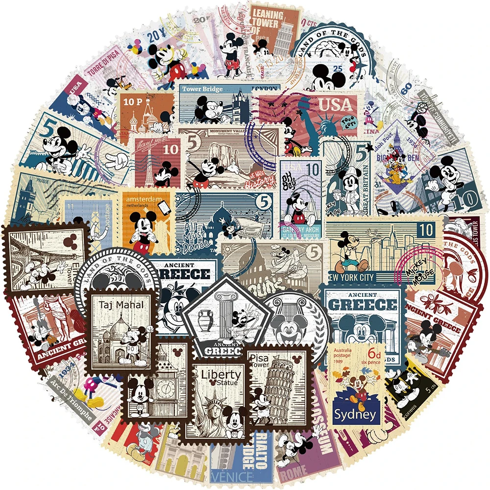 10/30/50pcs Vintage Disney Mickey Mouse Stamp Graffiti Stickers Laptop Phone Skateboard Fridge Funny Cartoon Sticker Kids Toys