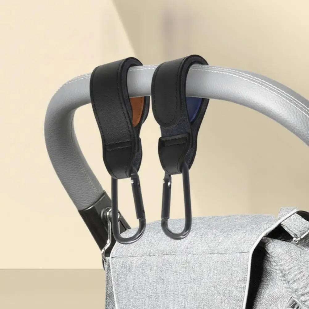 2Pcs PU Leather Stroller Hooks Versatile Stroller Handle Hanger Diaper Bag Purse Grocery Organizer Hook Stroller Accessories image 4