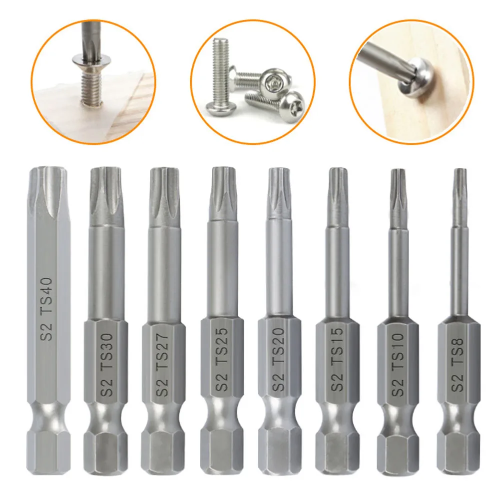 8Pcs Magnetic Screwdriver Bit Set With Hole 1/4 Hex Shank Magnetic Five-pointed Star For Torx Screwdriver Bits T8-T40 Hand Tools