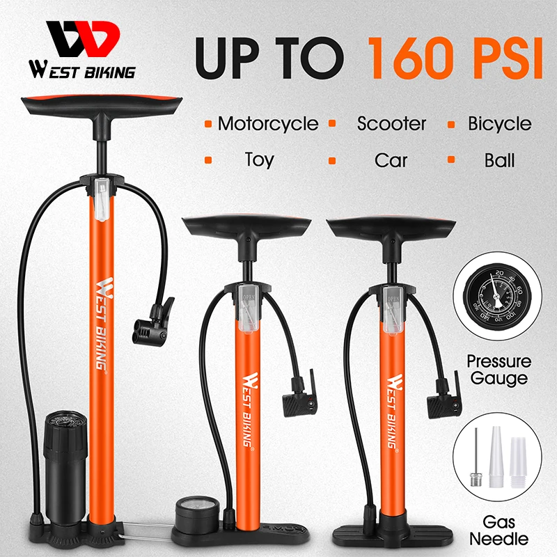 

Bicycle Floor Pump with Gauge, Bike Ball Inflator, Presta and Schrader Bicycle Pump Valves-160Psi Max