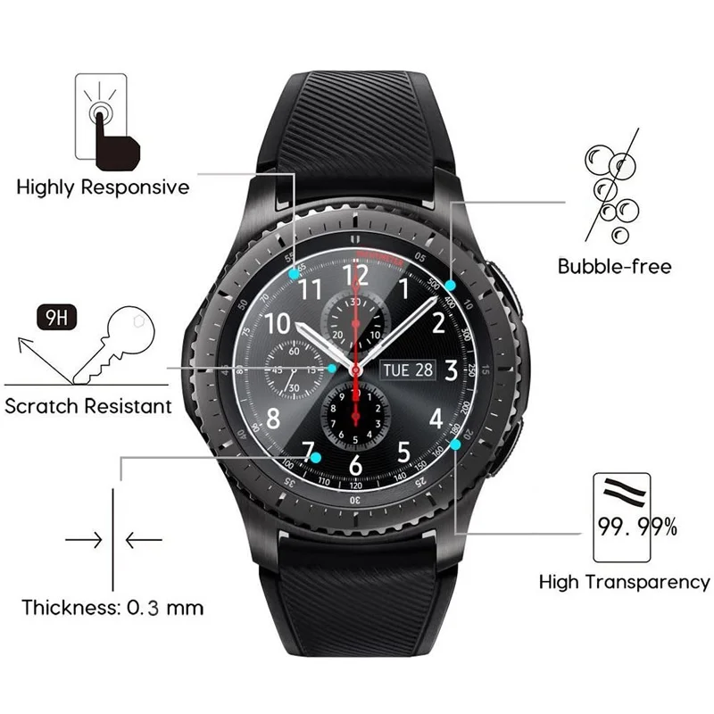 Para samsung gear s3 s3 clássico s3 frontier esportes assista protetor de tela hd vidro temperado anti-risco anti-explosão filme