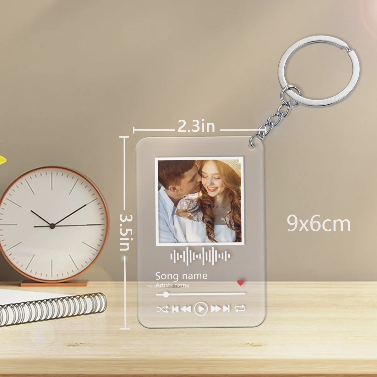 Personalized Spotify Music Code Acrylic Hanging Plaque, Custom Couple Family Photo & Custom Text Keychain Ornament