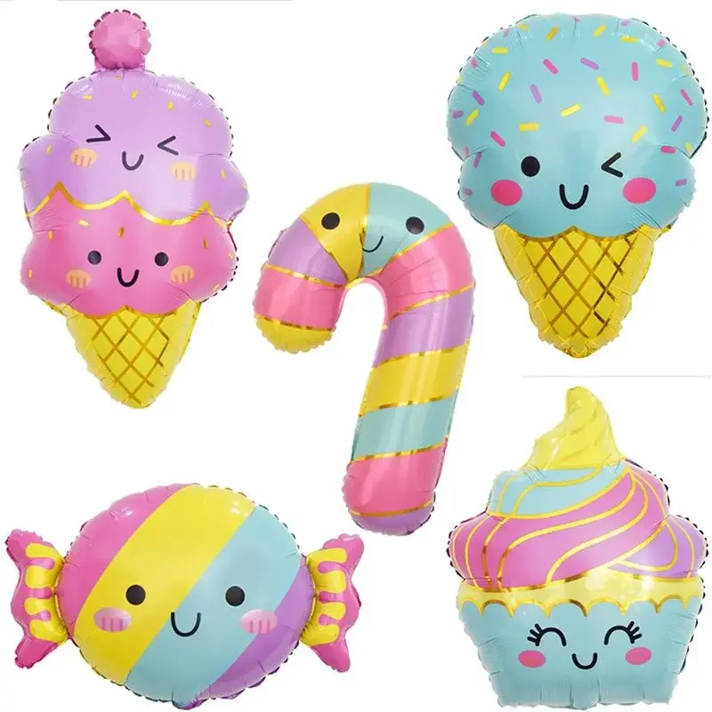 Bunte Sommer-Bonbon- und Eiscreme-Themenballons Rosa Geburtstags-Prinzessinnen-Schokoladen-Donut-Folienballons-Set – Detail 7