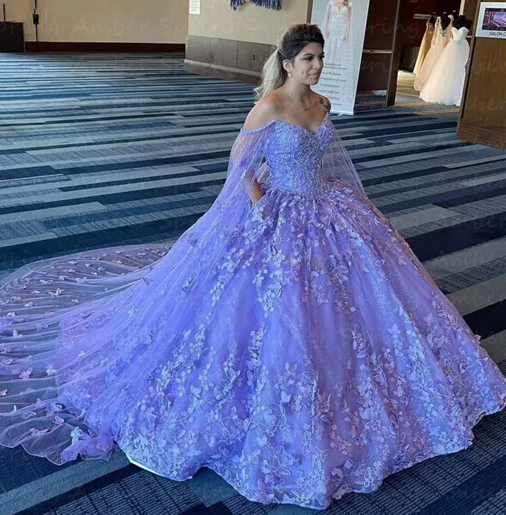 Vestidos de quinceañera para niña, impresionante vestido de baile de princesa mariposa 3D, vestidos de fiesta de cumpleaños con capa, vestidos de quinceañera, 15