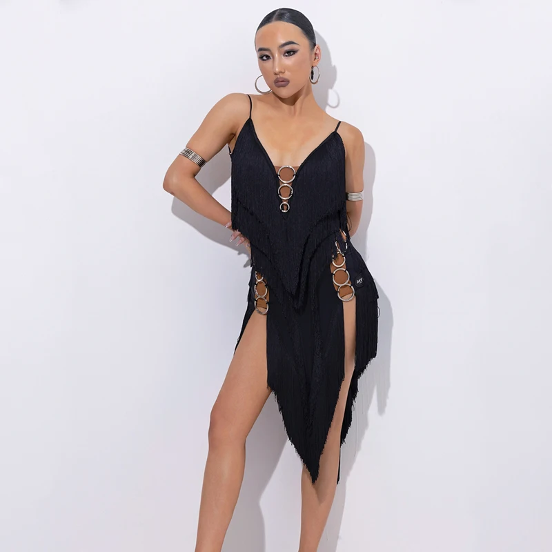 

2024 New Latin Dance Competition Clothing For Women Sexy Backless Fringed Dress Female Adult Chacha Latin Dance Dress DQS15824