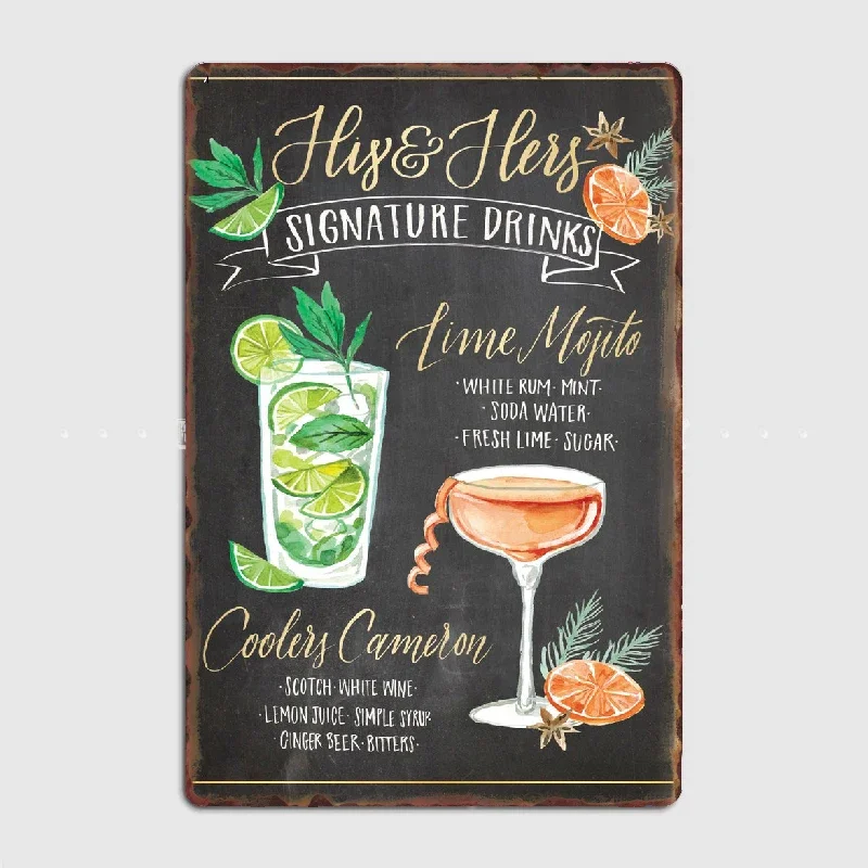 Signature Cocktail Drinks lime mojito Metal Sign Club Home Cave Pub Funny Poster Tin Sign Poster