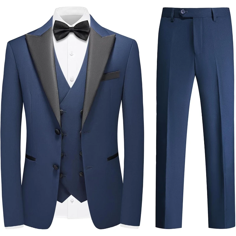 

Mens Suit 3 Pieces Peak Lapel Blazer Slim Fit Tuxedo Formal Two Button Jacket Vest Pants For Wedding Prom