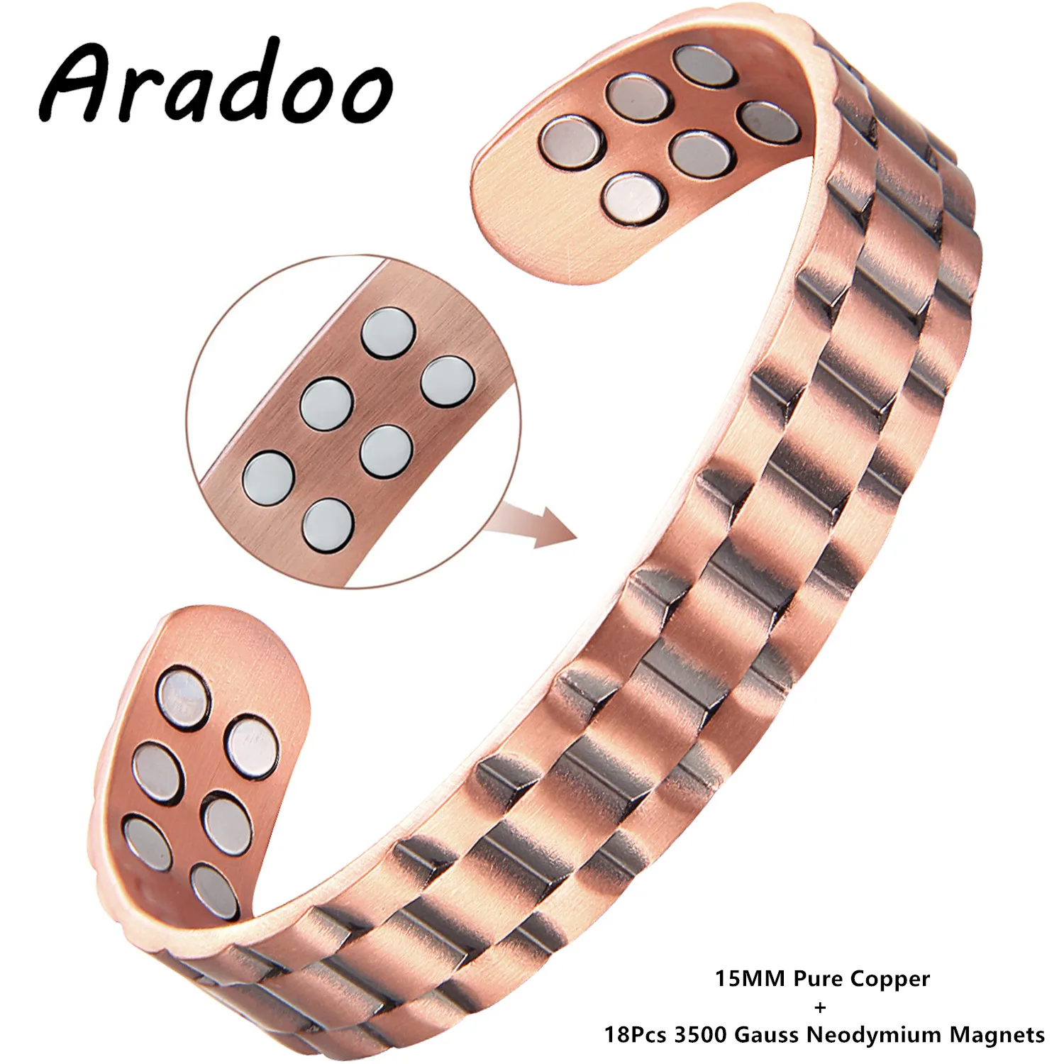

ARADOO Премиальный медный браслет для мужчин и женщин 18X300, Гаусс, магнитный браслет с открытой манжетой, ювелирные изделия, подарки