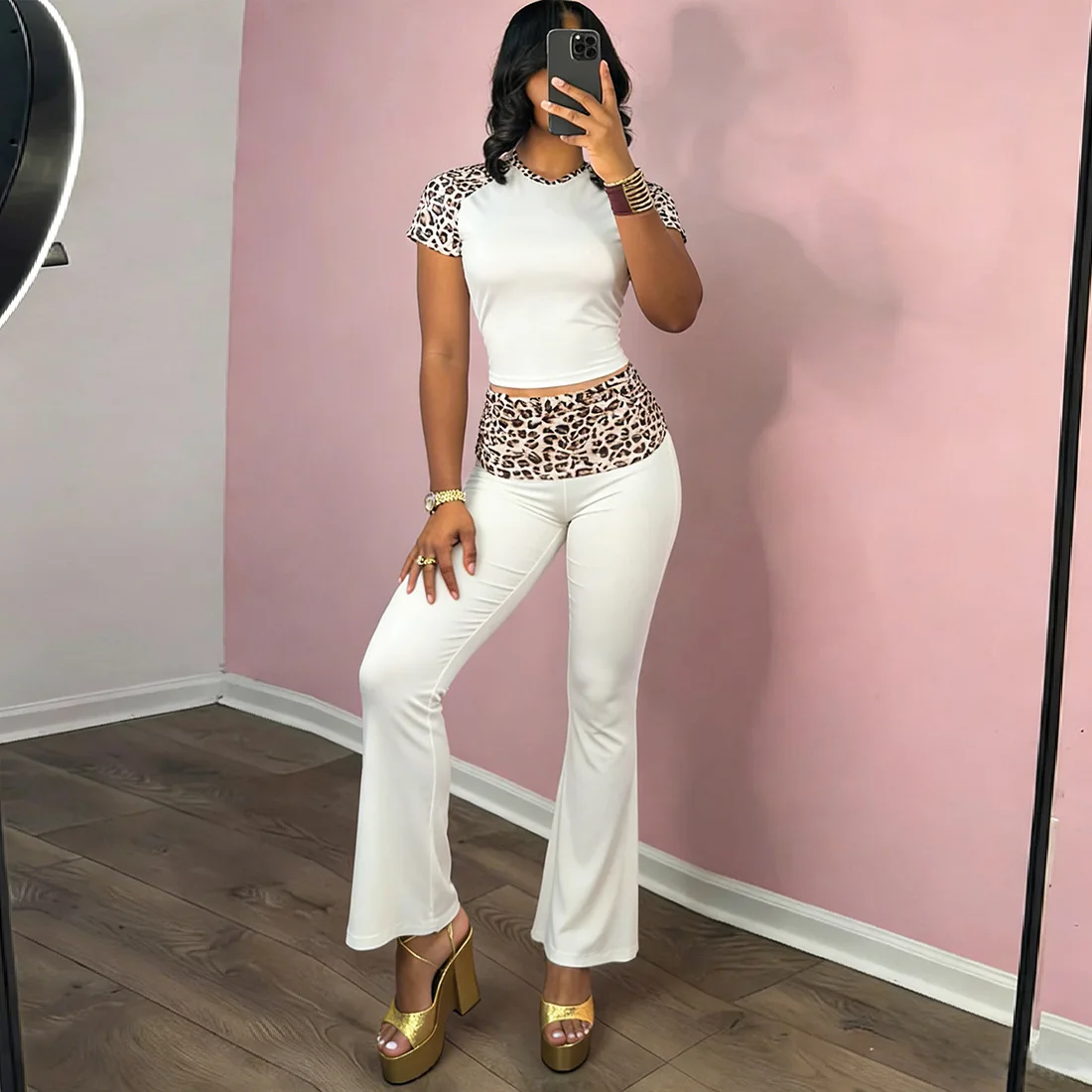 2026 New Spring Printing Splicing Sexy Slim-fitting High-waisted Casual Trousers Suit for Women