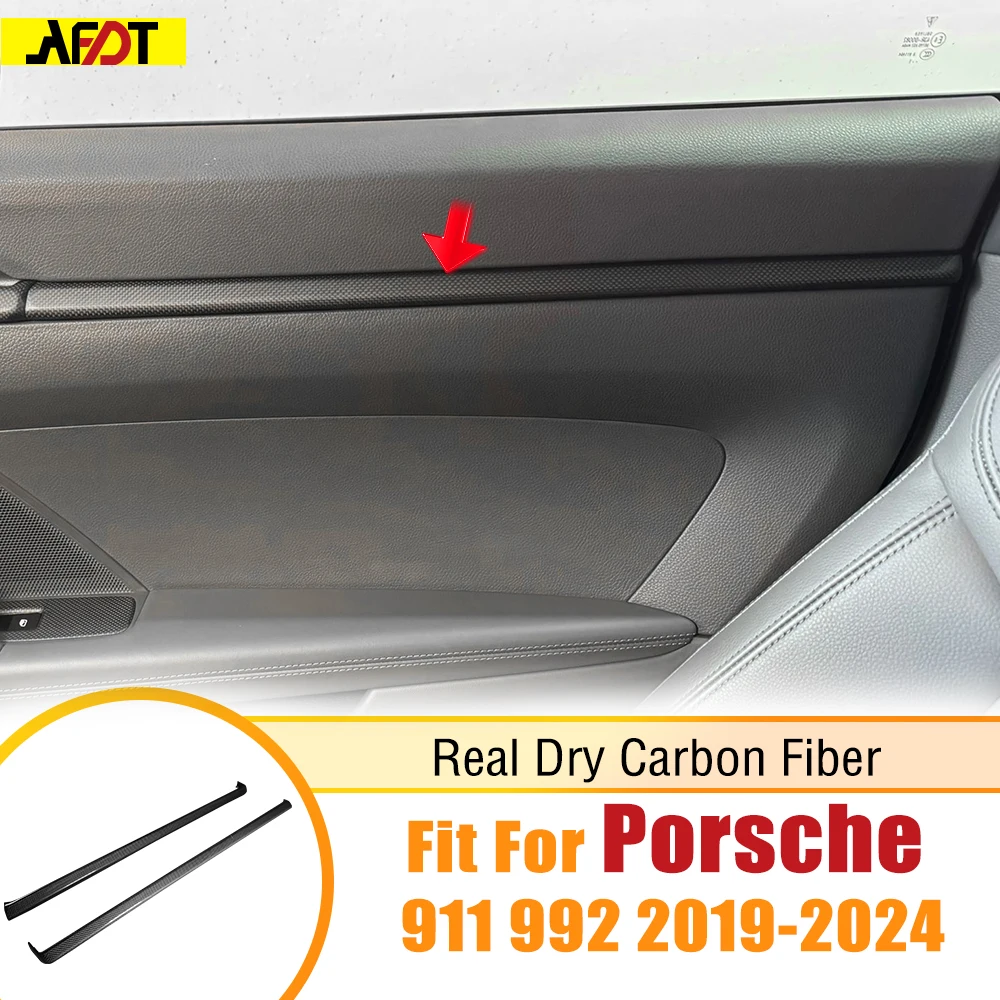 AFDT For Porsche 911 992 2019-2024 Real Carbon Fiber Car Interior Door Panel Decoration Stickers Cover Moulding Car Accessories