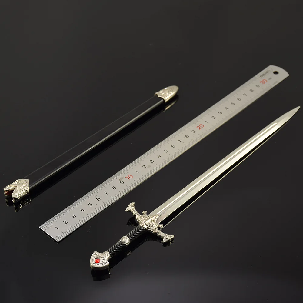 Espada Medieval de 30cm, espada de fuego negra, artesanías totalmente de Metal con funda, espadas decorativas sin bordes, adornos, modelo de juego, colecciones de regalos