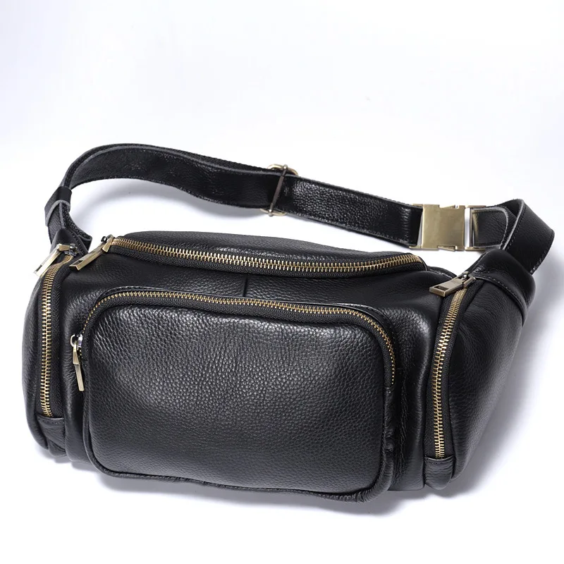

Large-capacity waist bag, genuine leather men's multi-functional multi-pocket mobile phone chest bag, retro crossbody bag