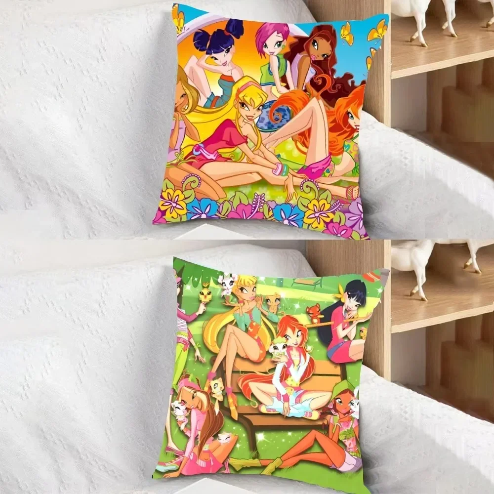 Anime Girls W-Winx Clubs Pillowcase Throw Pillow Cover Nordic Vintage  Cushion Covers Home Living Room Sofa Couch Seat Decor