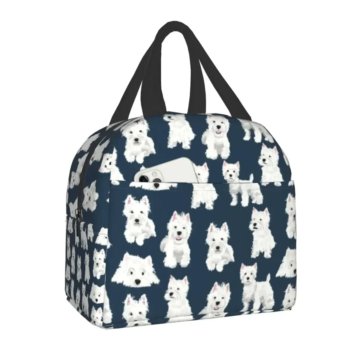 West Highland Terrier Dog Thermal Insulated Lunch Bag Women Westie Puppy Resuable Lunch Box Tote for School Food Picnic Bags