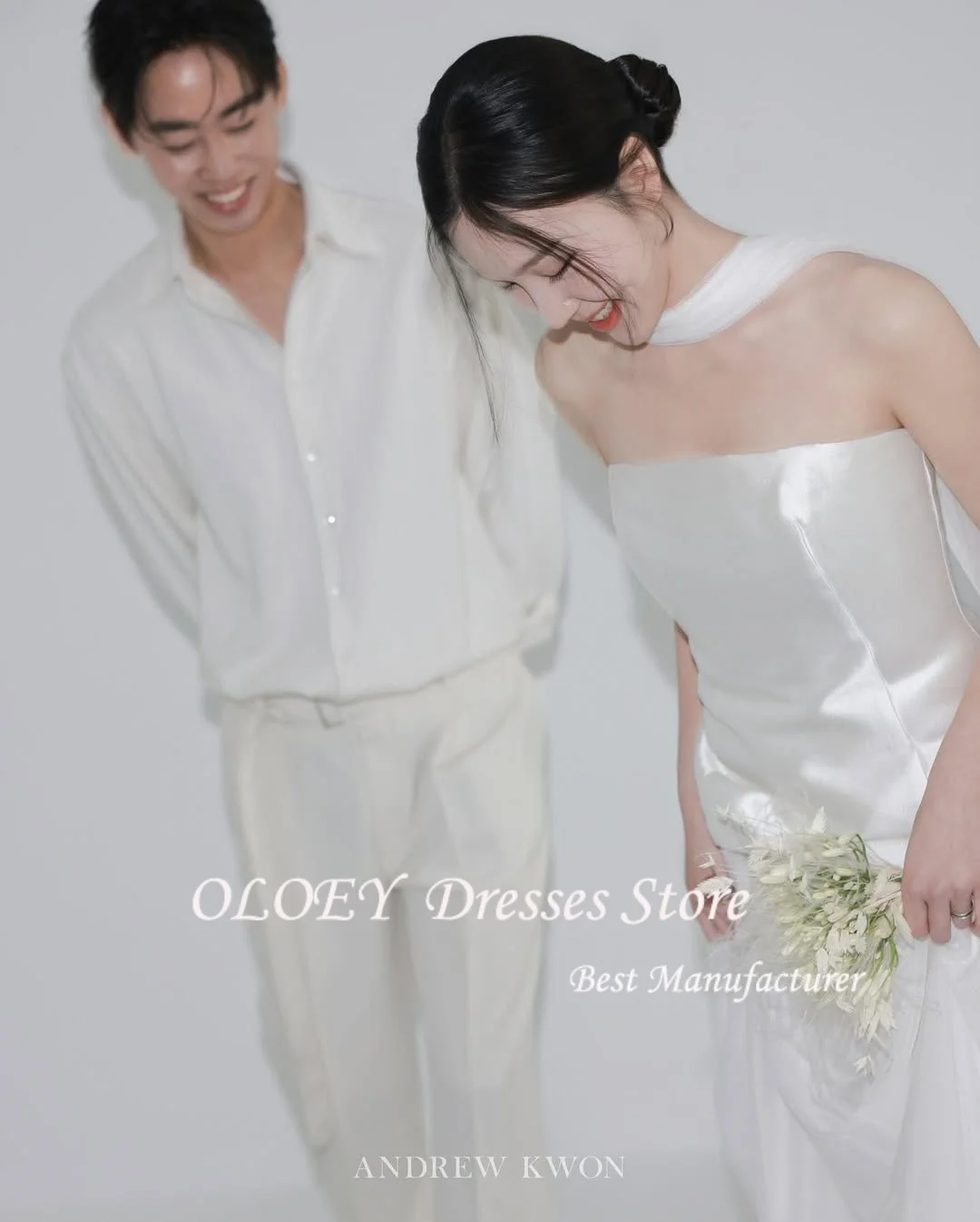 OLOEY New A Line Wedding Dresses Simple Strapless Scalf Bridal Gowns Photo shoot Korea Vestidos Customized