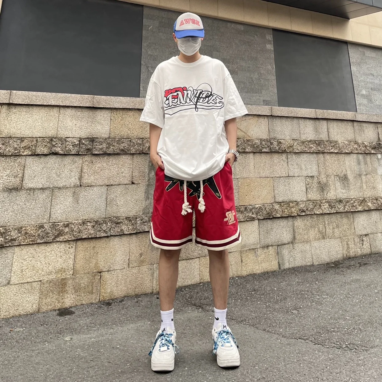 American hip-hop sports shorts men's trend Instagram printed basketball pants summer thin loose punk ins chic y2k capris