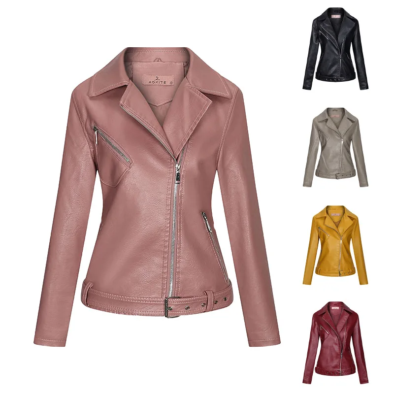 

Tilorraine Autumn and winter 2023 new slim European and American temperament women's coat PU lapel jacket leather women