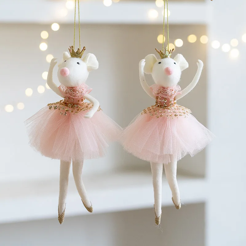 New Christmas Mouse Doll Pendant Girl Ballet Angel Christmas Tree Pendant Plush Hanging Xmas Decoration Charms New Year Gifts