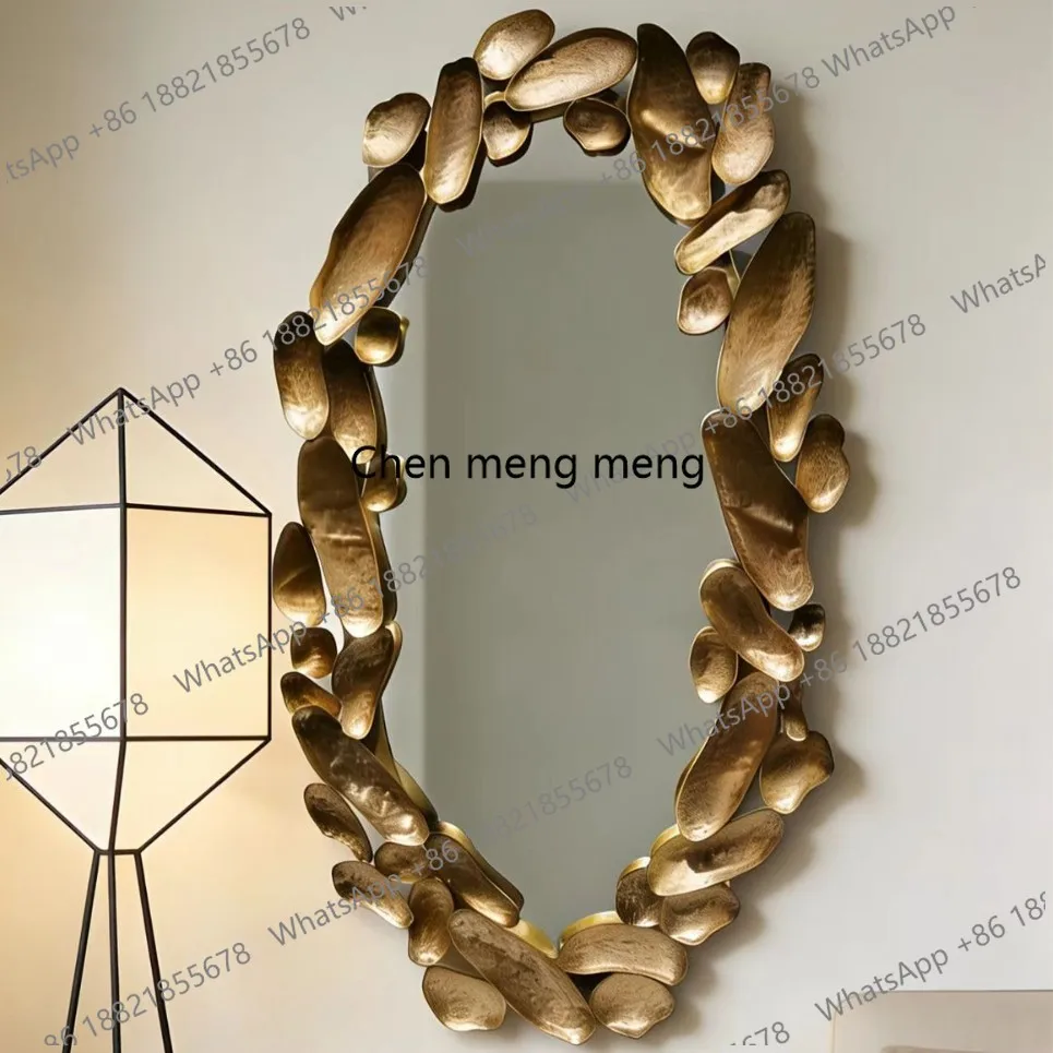 

Copper imitation peanut shell decorative mirror wabi sandy wind oval wall-mounted mirror handmade brass forged makeup mirror