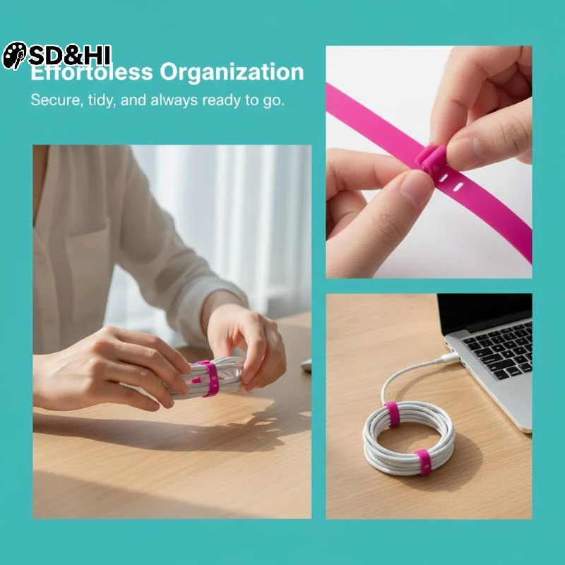 Reusable Adjustable TPR Cable Organizer Straps Multi-Color Anti-Tangle Cord Fasteners For Home Office Travel Cable Management