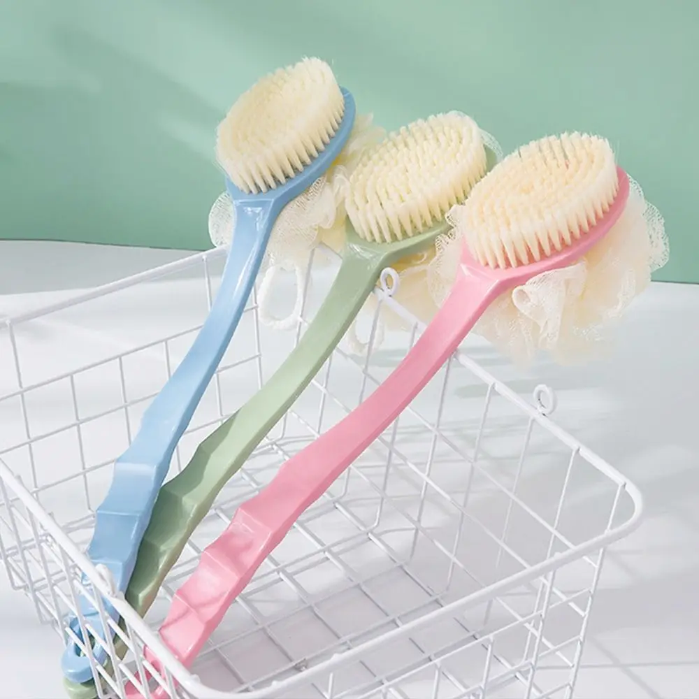 2-in-1 Double-sided Long Handle Shower Brush Anti slip Bath Brush 3 Colors Exfoliating Soft Bristle Shower Body Cleaning Tools
