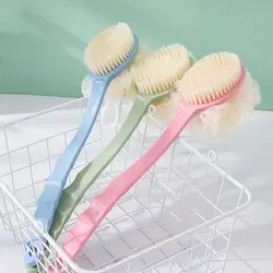 2-in-1 Double-sided Long Handle Shower Brush Anti slip Bath Brush 3 Colors Exfoliating Soft Bristle Shower Body Cleaning Tools