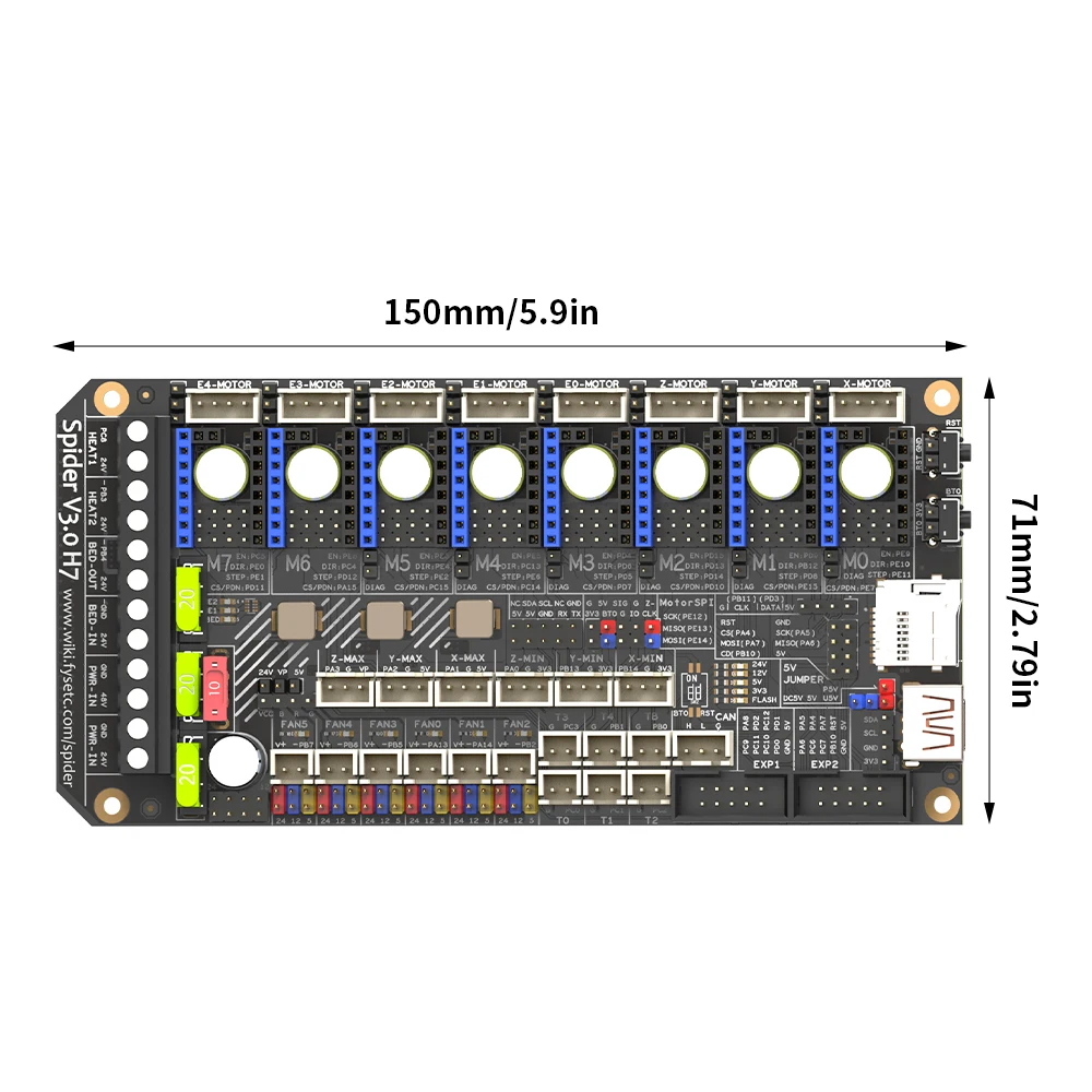 Imagem -03 - Fysetc-spider High Velocidade Motherboard Drive Quadro de Alimentação Eixos 32 Bit 24v 48v Eixos Tmc5160t Tmc2209 h7