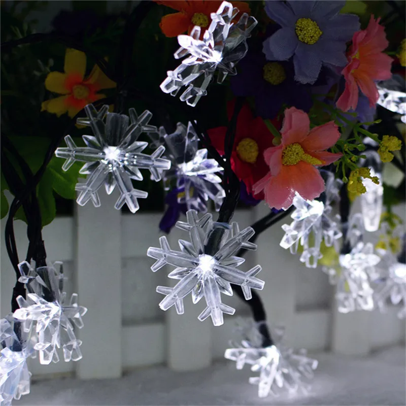 12M Christmas Decor Outdoor LED Snowflake Solar Lamp Fairy String Lights Garden Xmas Tree Garland Wedding Party Home Decoration